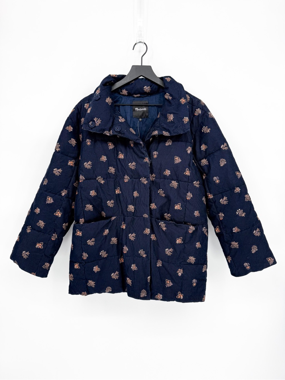 NWT Madewell Corduroy Crop Puffer Jacket in Brittanica Blockprint Small